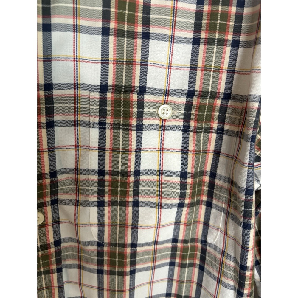 Orvis Men's Sz M Plaid Cotton Button Up Shirt Long‎ Sleeve Orange Blue - Picture 5 of 8